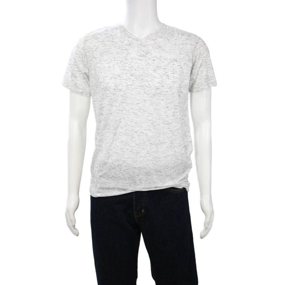 Renuar Mens Gray V-Neck Graphic Quote T-Shirt Short Sleeve Viscose Size M